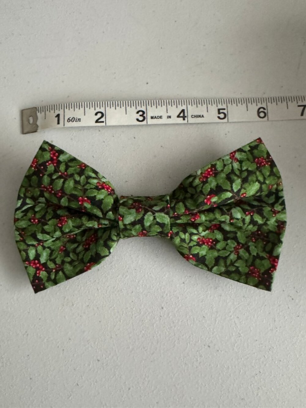 Large Green Christmas Holly Dog Bowtie - HANDMADE